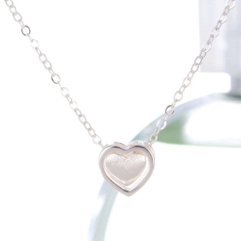 Sole Memory Romantic Sweet Heart Valentine's Day Gift Cute Drawing 925 Sterling Silver Clavicle Chain Female Necklace NE379