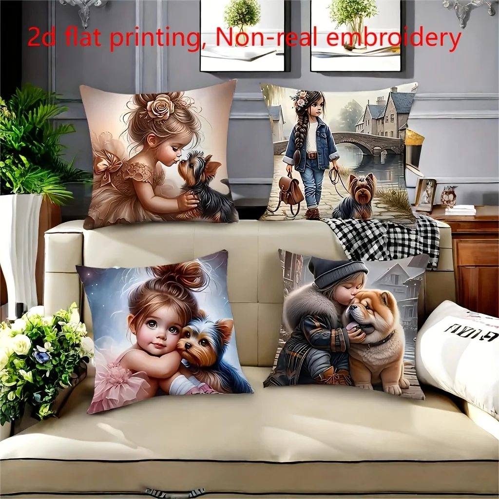 

Doggie Village River Pattern double-sided Printed pillow cover Short plush Suitable living rooms bedrooms throw cushion cover
