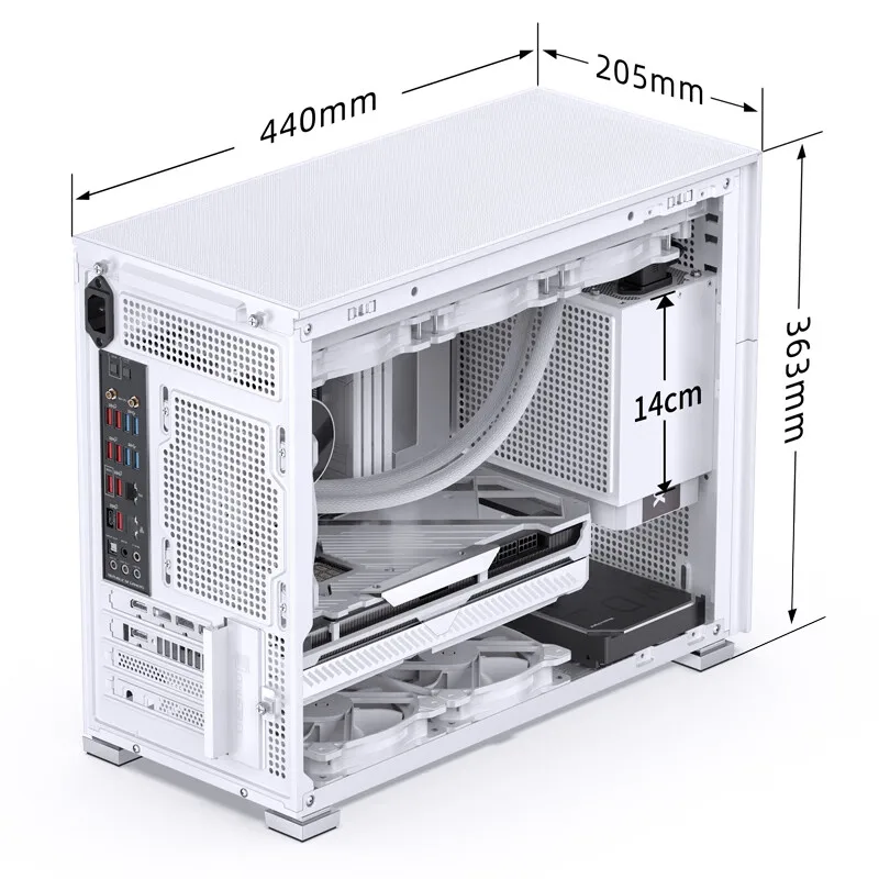 Imagem -04 - Jonsbo-capa Matx Branca Padrão Pinecone D31 Dual 360 Cold Exhaust Atx Power Supply Tipo-c Gen2 10gbps Placa de Vídeo Longa Novo