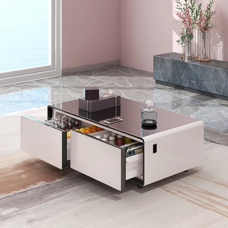 TB135 Cooler Fridge White Black Color Music Player Wireless Charge Office Apartment Home Bar Smart Coffee Table Refrigerator