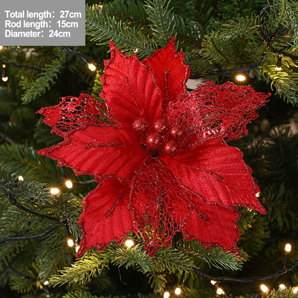 Artificial Christmas Flowers Maple Leaf Decorations Various Colors And Styles Versatile Use Diameter 24cm Easy To Use