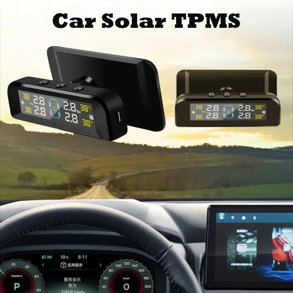 Color Screen Car Solar TPMS Auto Power Off Temperature Check Tyre Pressure Monitor System 4 Sensors LED Display