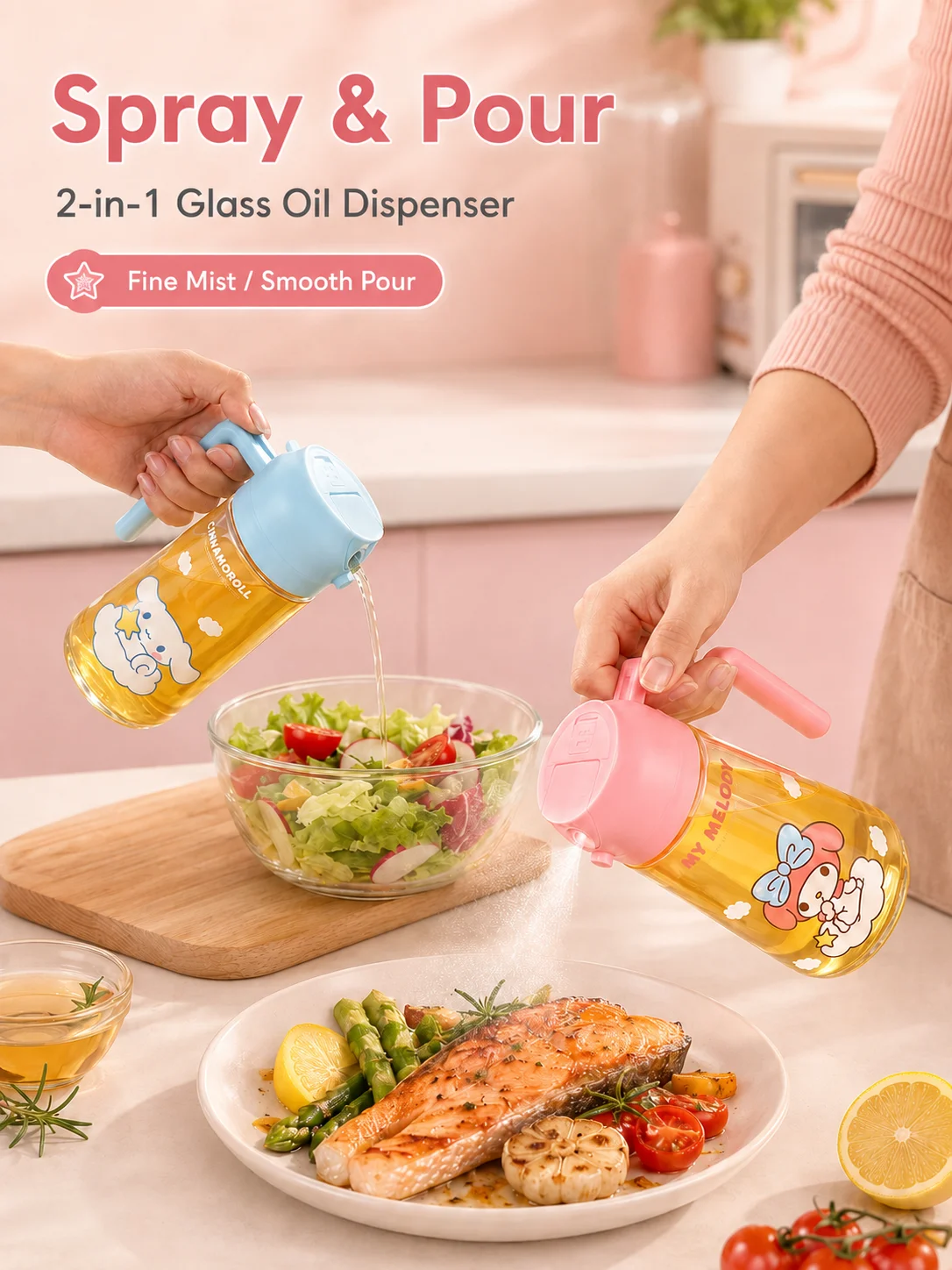 Anime Sanrio Cartoon Hello Kitty My MelodyOil Pot Household Kitchen Large Capacity Multi Use Leak-proof Glass Seasoning Bottle