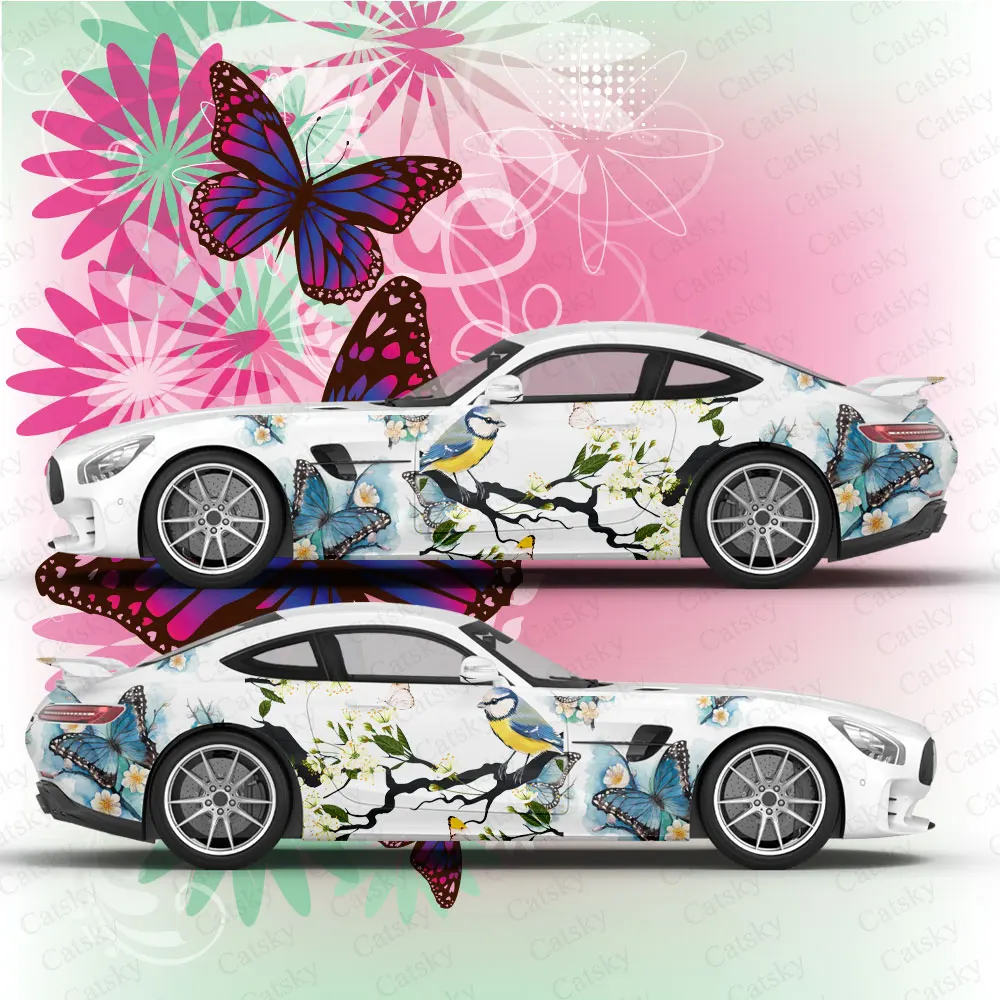 

Anime Bird Butterflies Vehicle Livery Plum sakura Side Car Wrap Cast Vinyl Wrap Universal Size Premium Pink Anime Car Sticker