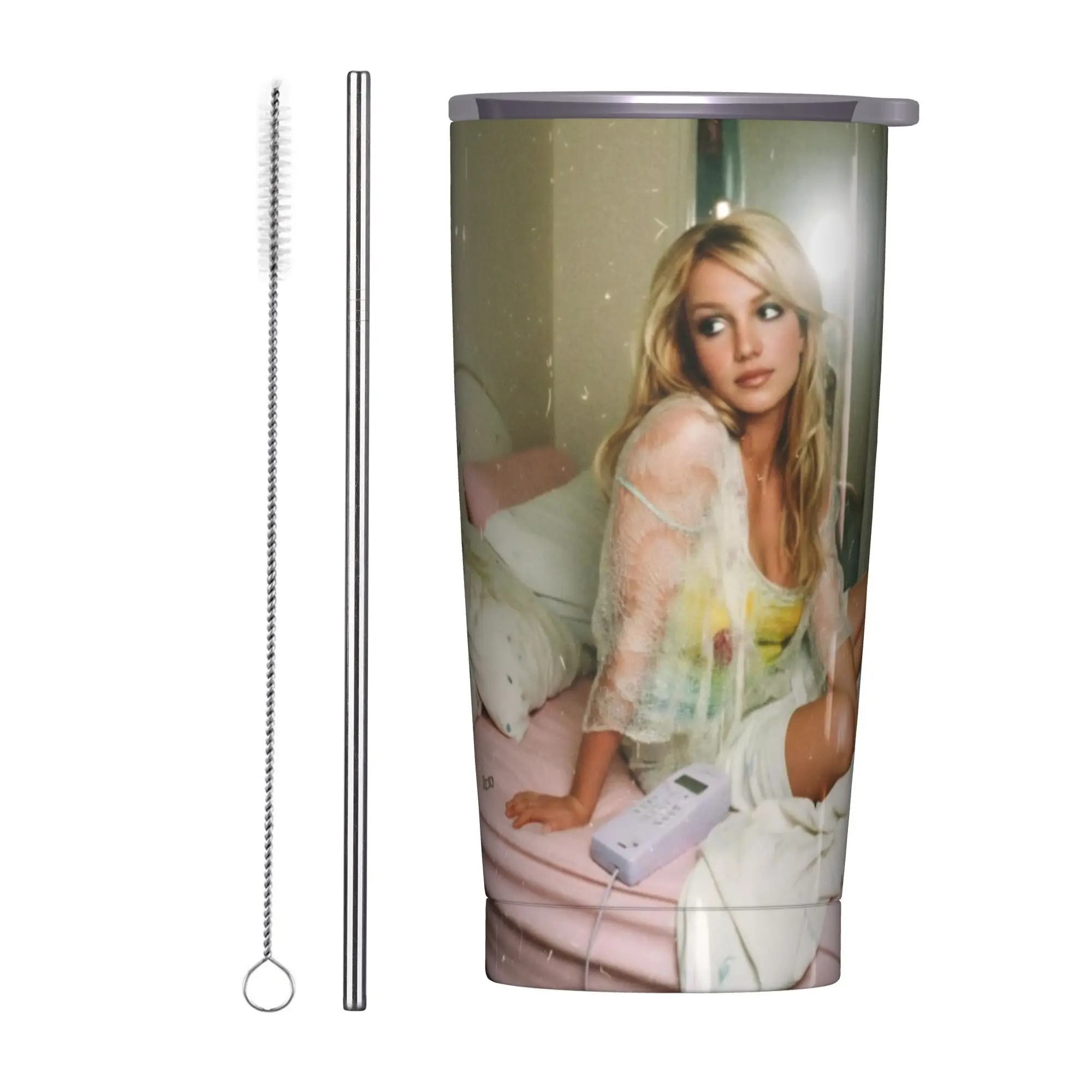 Singer Britney Spears Insulated Tumbler with Straws  Stainless Steel Coffee Mugs Outdoor Travel Hot Cold Drinks Cups 20oz