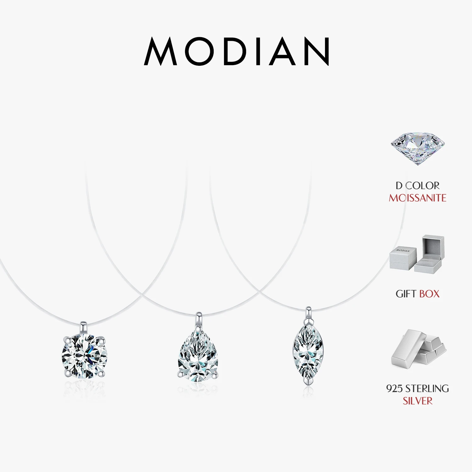 Modian 3 Estilos Moissanite Colar 925 Prata Esterlina Simples Geométrica Linha d - imagem 1