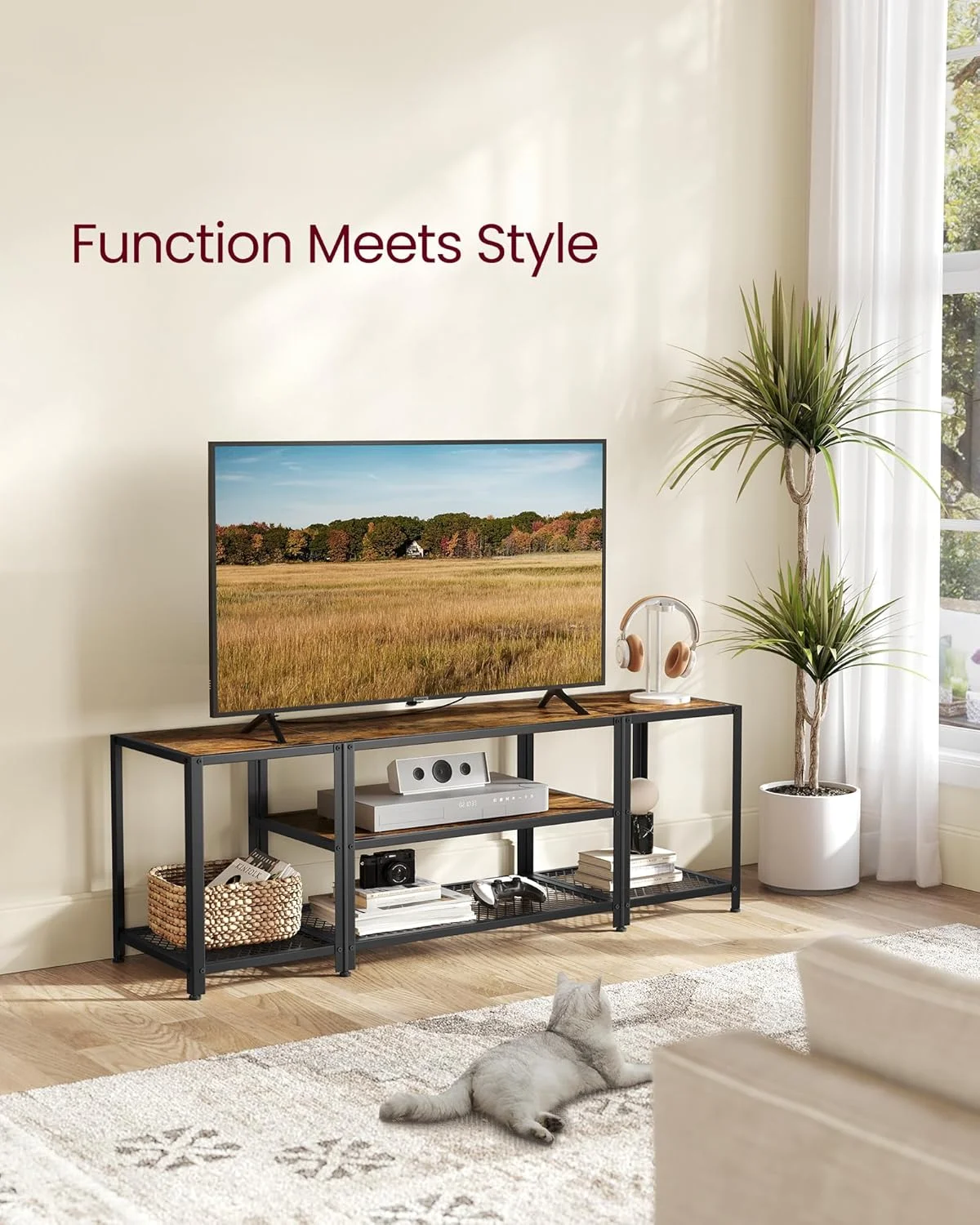 Modern TV Stand for TVs up to 65 Inches, 3-Tier Entertainment Center, Industrial TV Console Table