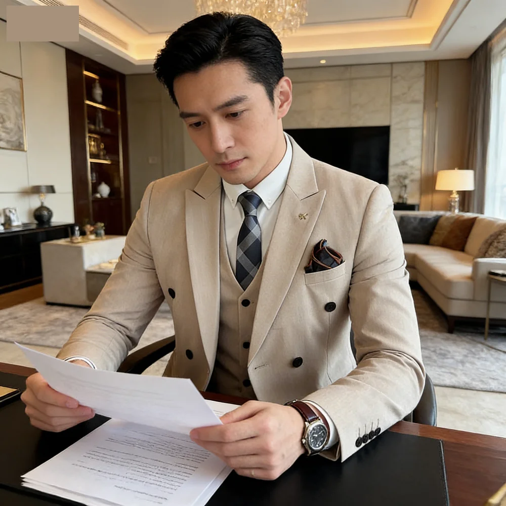 

Men's Double-breasted Three-piece Ensemble plus Size Groom's Wedding Attire Youthful Business Formal Casual Suit Set