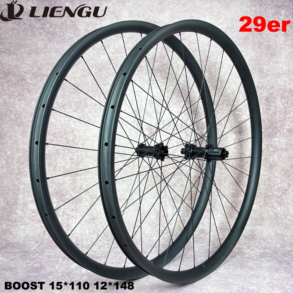 1280g 60T Ratchet 29er MTB Carbon Wheels BOOST 15*110 12*148 Tubeless 30mm Width 30mm Depth 6 Bolts Center Lock Wheelset