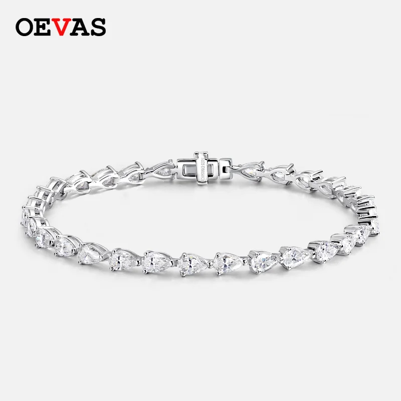 OEVAS 3*5MM D Color Full Water Water Drop Moissanite 100% 925 Sterling Silver Bracelet For Women With GRA Party Fine Jewelry