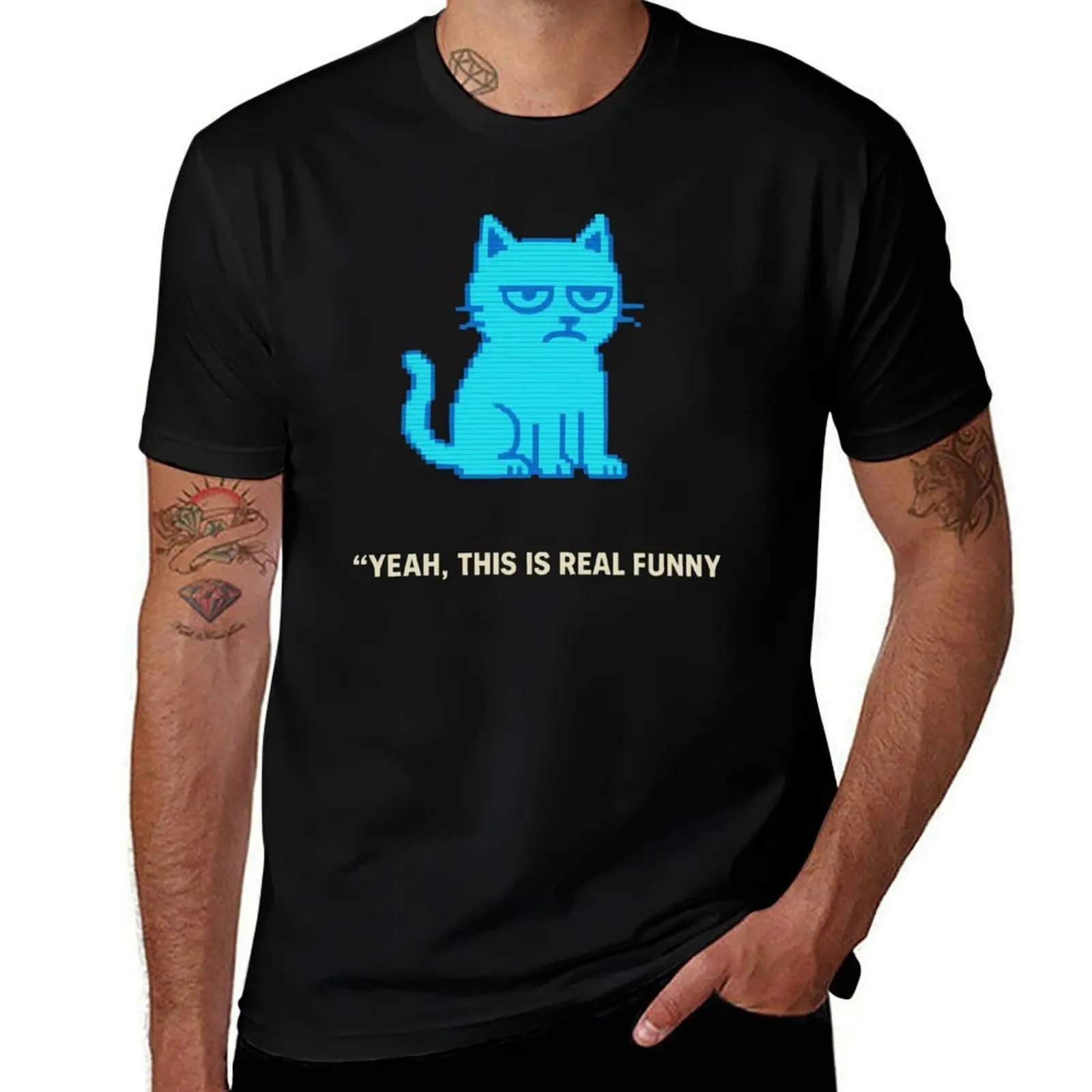 

Pixel Cat Meme – “Yeah, This Is Real Funny” Retro Art T-Shirt man t shirt anime clothes men t shirt