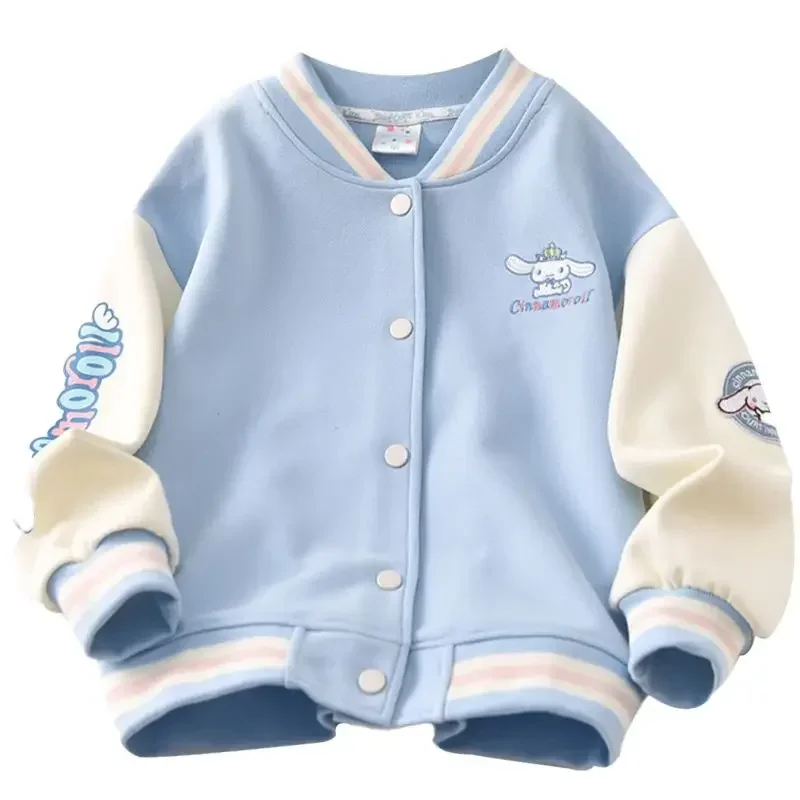 Sanrio Cinnamoroll Anime Baseball Jacket Cardigan Wool Jacket Student Cartoon Costume Boys Girls Spring and Autumn Sports Tops