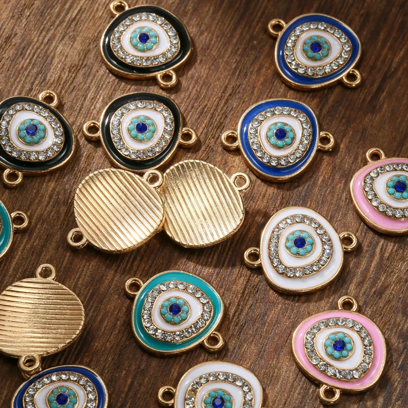 

10pcs/pack 20*16mm Gold Color Blue Eyes Crystal Charm Connectors Eye Accessories For DIY Jewelry Bracelet Necklace Making