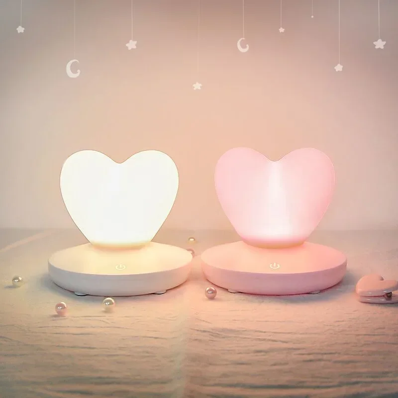 LED Touch Control Table Lamp USB Rechargable girl Modeling lamp Energy saving Romantic Love Heart Shape Decoration Night Light