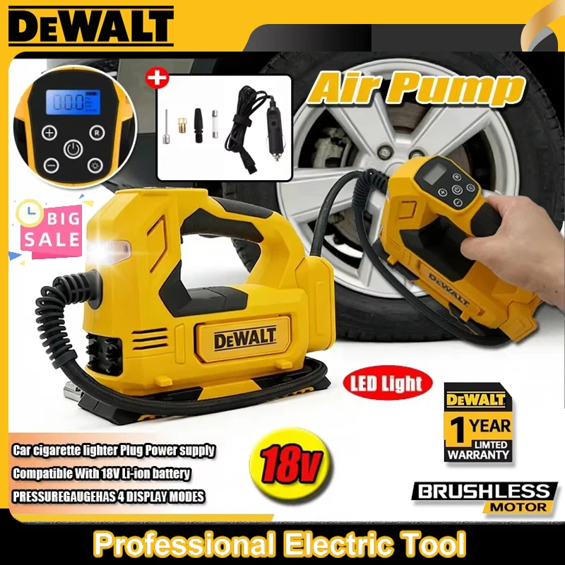 Dewalt Portable Tire Inflator Air Pump Rechargeable Compressor Digital Cordless Electric Car Tyre Inflator Tools For 18V Battery