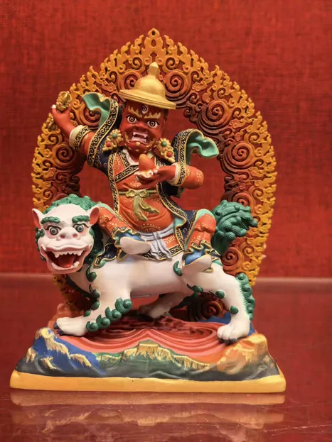 15CM Tibet Painted Dorje Legpa Protector Buddha Copper Statue