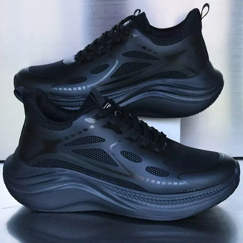Leather waterproof thick soled elastic sports shoes autumn and winter anti slip casual running sports shoes