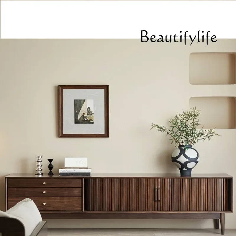 N أمريكا الشمالية الجوز الأسود الخشب الصلب تلفزيون مجلس الوزراء ضوء غرفة المعيشة الفاخرة الشمال الرجعية الجوز الأسود خزانة التلفزيون #2