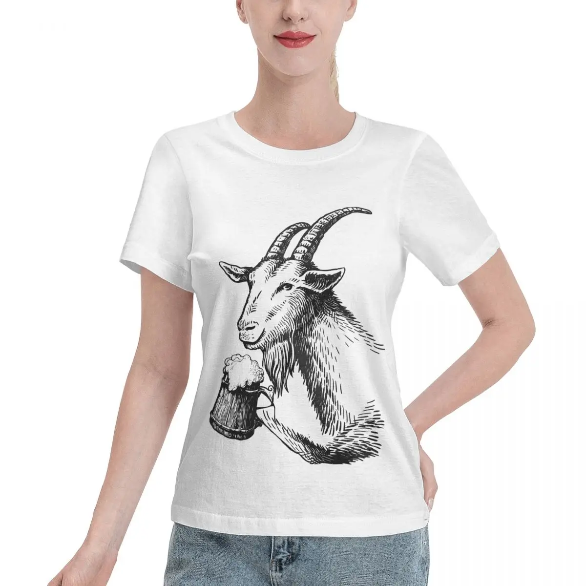 Bulk Wholesale Beer And Goat Women's T-shirt Classic Daily Home Casual Tee