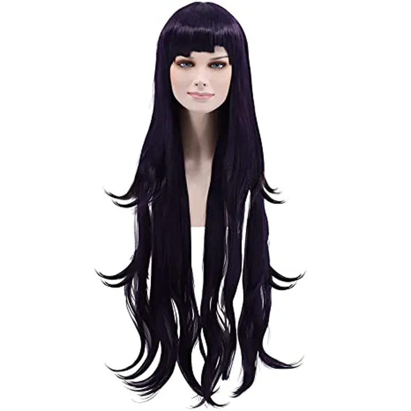 Mikan Tsumiki Wig Danganronpa Cosplay Dark Purple Wig with Bangs Heat Resistant Hair Costume Wigs + Wig Cap