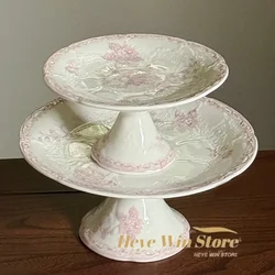 French High Leg Tray, Medieval Ceramic Fruit Pastry Dessert Plate, Dining Room Porch Atmosphere Decoration
