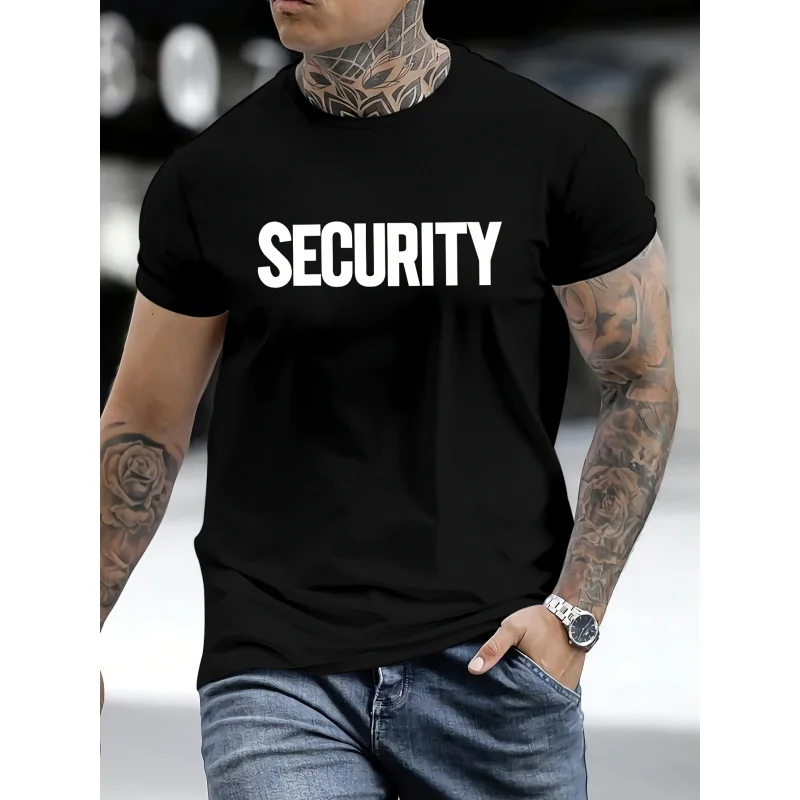 2025 Men's Fashion Casual Security Print Regular Shoulder Short Sleeve T-Shirt Comfortable Versatile