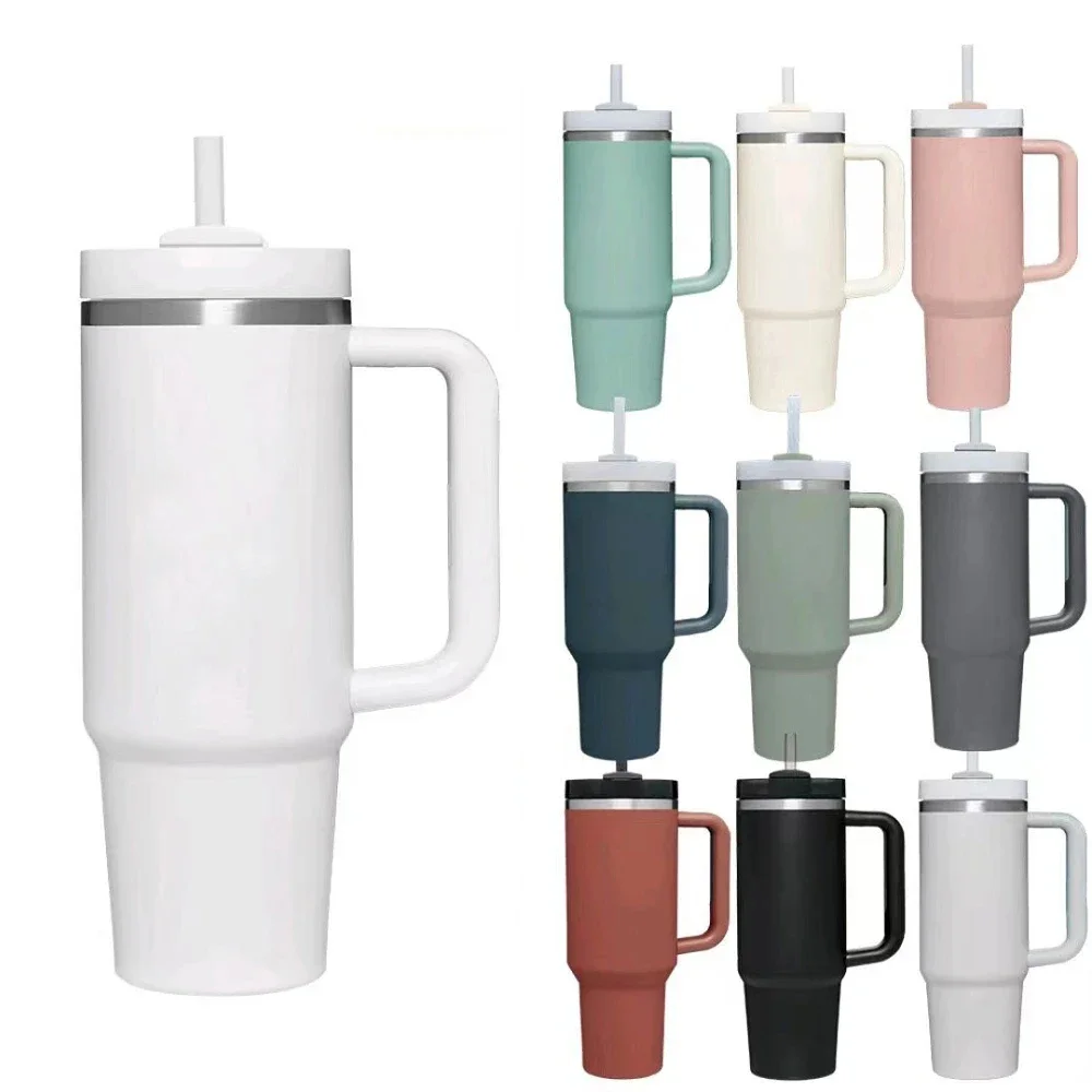 

40 oz Tumbler with Handle Lid Straw 40oz Stainless Steel Water Bottle Vacuum Thermos Cup Travel Car Coffee Mug for Girls Uber