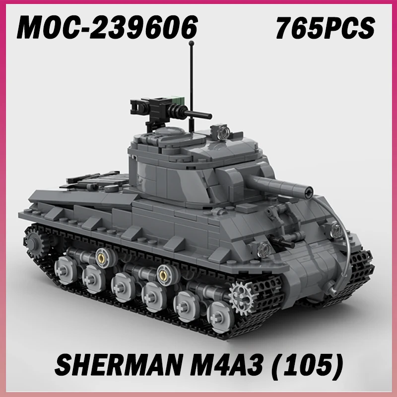 

765 шт. MOC-239606 Sherman M4A3 (105) WW2 США Военный главный боевой танк Серия Модель Строительные блоки Кирпичи Игрушки Мальчик Рождественский подарок