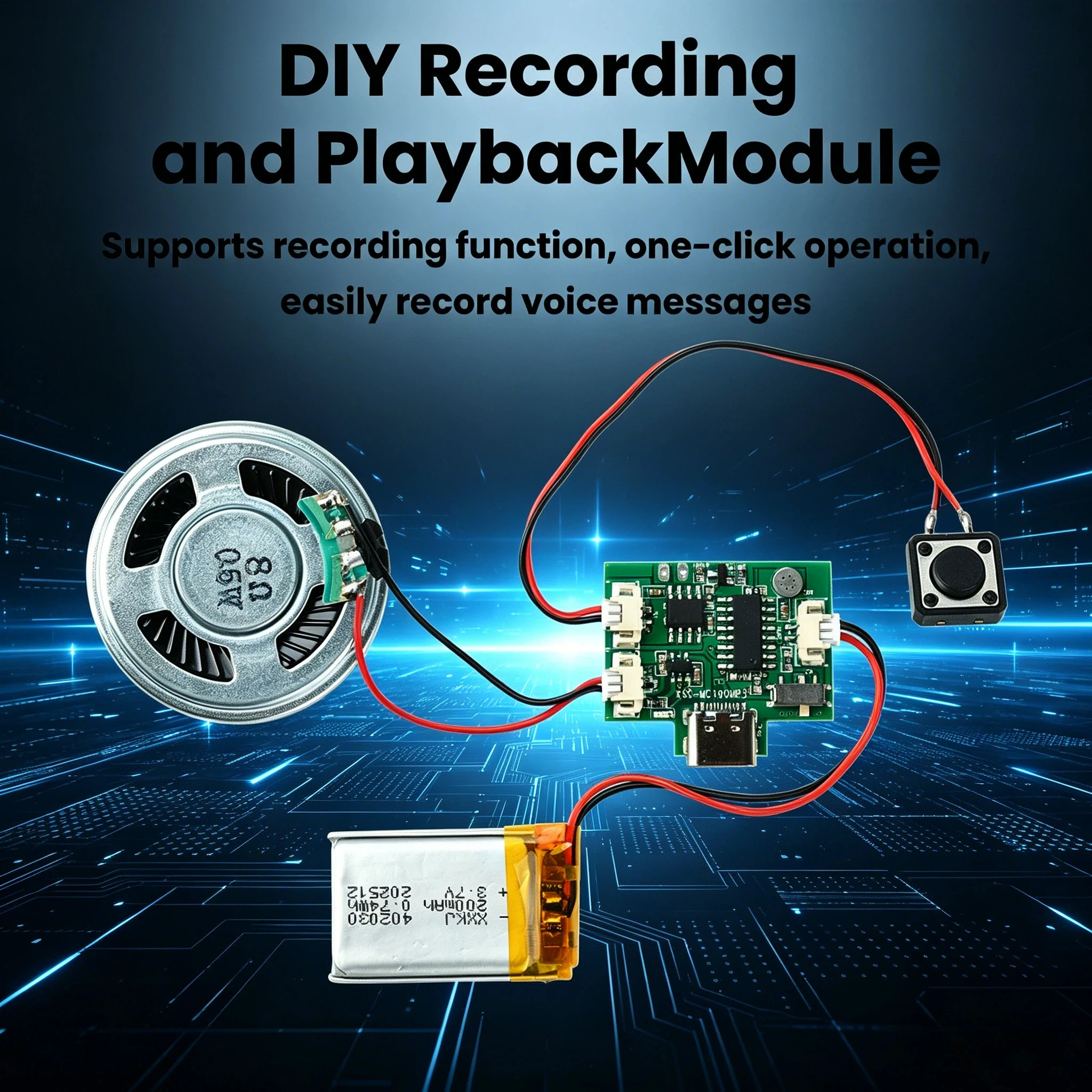 

DIY Voice Recording Playback Module 8M MP3 Download Type C 3.7V 200mAh Speaker For Greeting Card Pop Up Book Handmade Gift