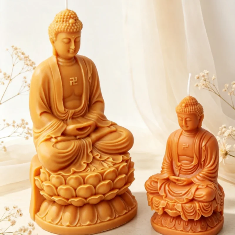Buddha Statue Silicone Candle Molds Sitting/Lying Buddha Moulds DIY Lotus Base Cobra Buddha Resin Plaster Mold Medition Home Dec