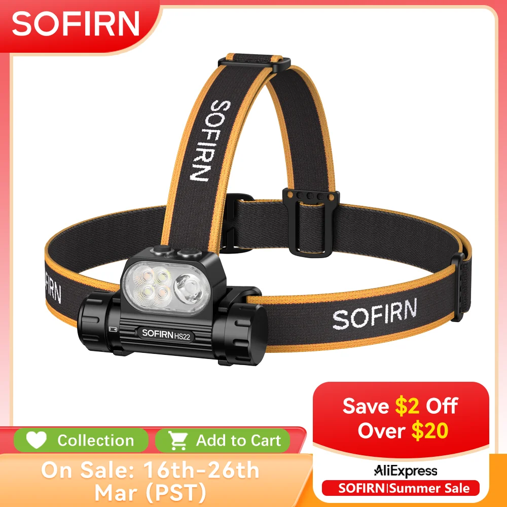 New Sofirn HS22 2500lm Multi light Sources Headlamp SFT25R LED 6000K Rechargeable Flashlight With 2700K Warm light Dual Switch