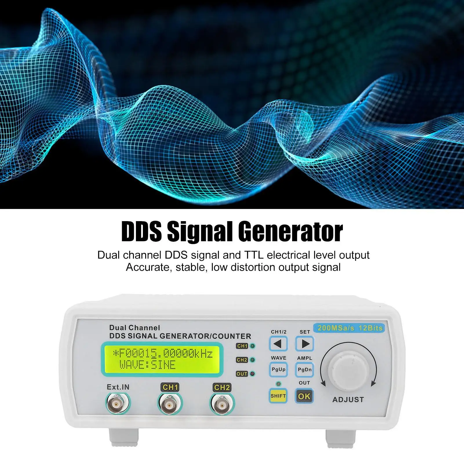 2-Channel DDS Generator & Frequency Meter MHS5200A 25MHz - Arbitrary Waveform Function, 100-240V DC5V