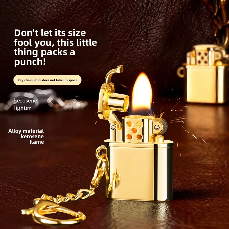 

Windproof Keychain Inflatable Lighter Mini Portable Grinding Wheel Lighter with Hanging Rope Cigarette Accessories Men's Gift