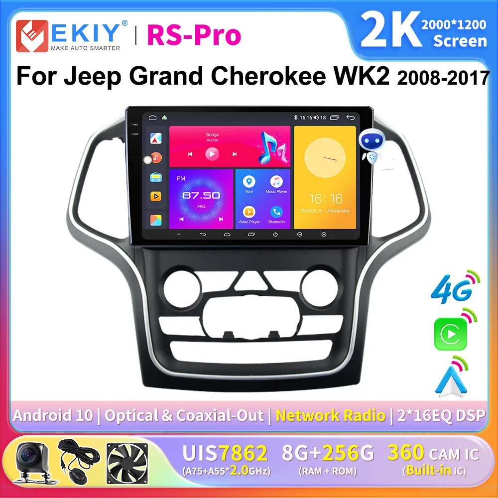 

EKIY 2K Screen CarPlay Car Radio For Jeep Grand Cherokee WK2 2008 - 2017 Android Car Multimedia GPS Player Autoradio Navi Stereo