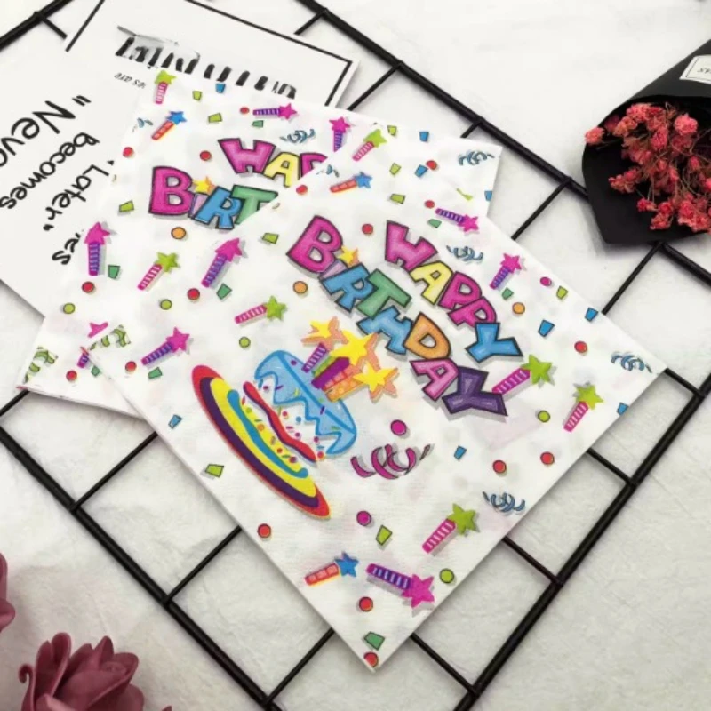 20 قطعة/pac 33 سنتيمتر 2ply المناديل المطبوعة عيد ميلاد جمع الملونة المطبوعة المناديل حفلة عيد ميلاد الطفل مربع الأنسجة المفارش