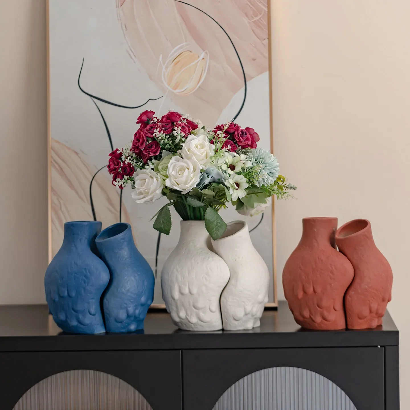 CAPIRON Hug Vase Set for Pampas Grass Flower Abstract Embrace Figurines Modern Pop Art Home Living Room Decoration Wedding Gift