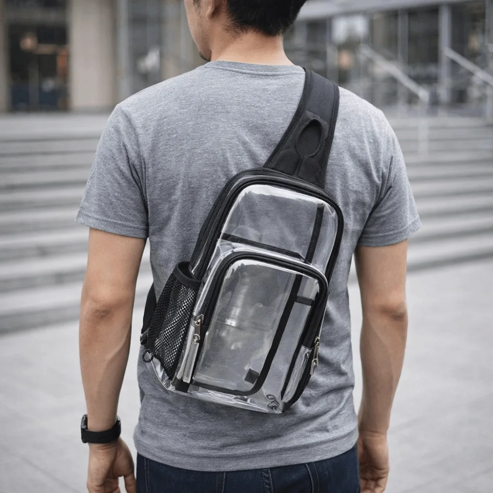 Large Capacity Transparent Crossbody Bag Waterproof Lightweight Clear Chest Bag Sling Multifunctional PVC Shoulder Bag