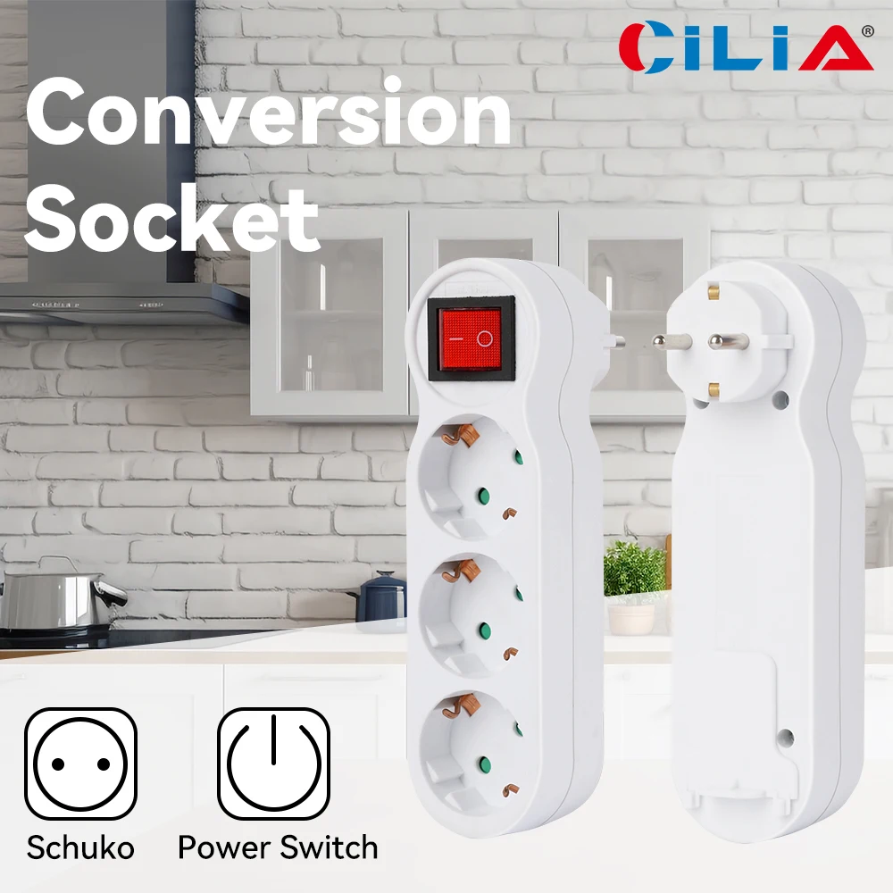 

CILIA European Standard Wall Outlet with Switch - Shock-Proof, 3500W Max Power, Overload Protection, Portable for Home & Off