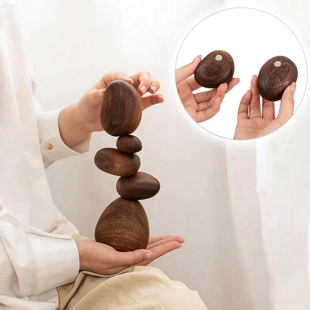 Wood stone puzzles balanced stone Home decoration desk accessories  Art ornaments wooden  Desktop Decor Ornament Gift Figure