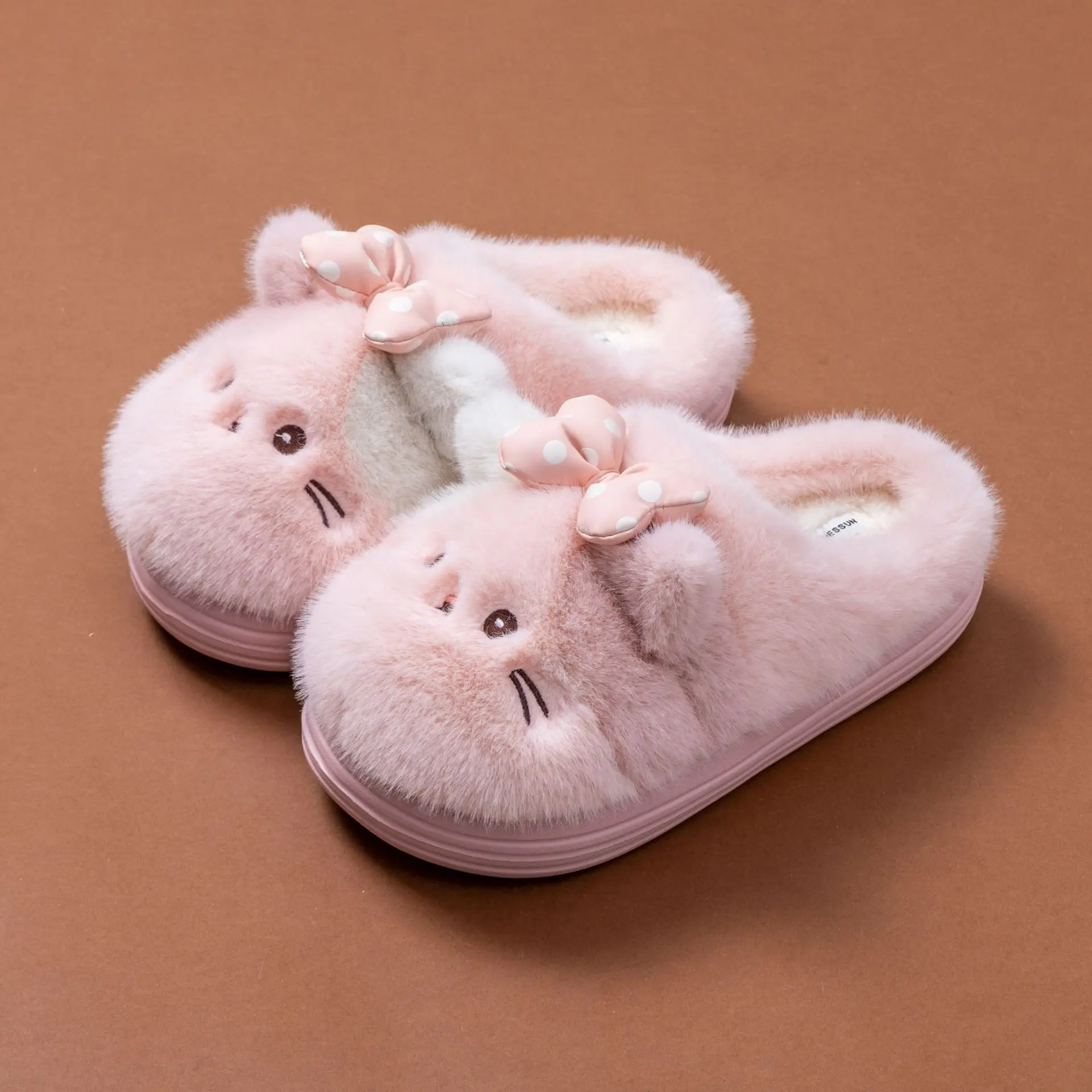 

Pink Cat Fluffy Fur Home for Women Slippers Comfort Thick Bottom Furry Indoor Slippers Warm Long Plush Slides Winter 2025