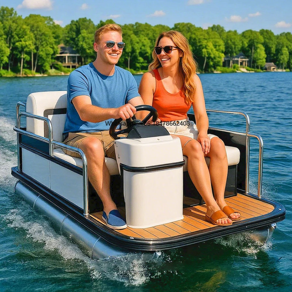

2025 New Design Small 2 Person Mini Pontoon Boat with Electric Engine for River and Lakes for Sale