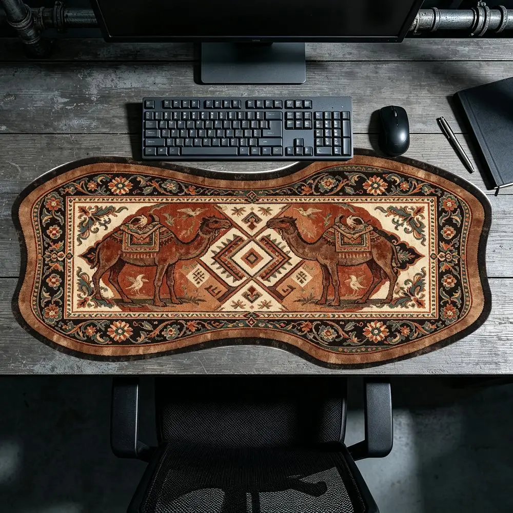Dark Brown Vintage Carpet Desk Mat Large Size Smooth Glide For Study Room Decor Creative Special Shaped