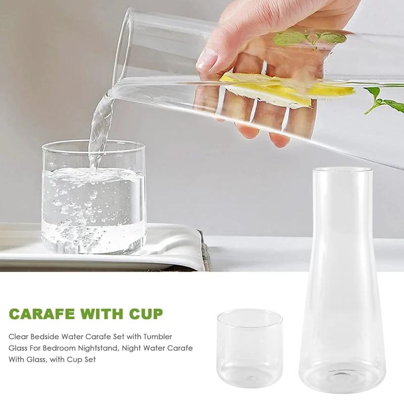 Juego de jarra de agua transparente para mesita de noche, vaso de vidrio para dormitorio, juego de tazas