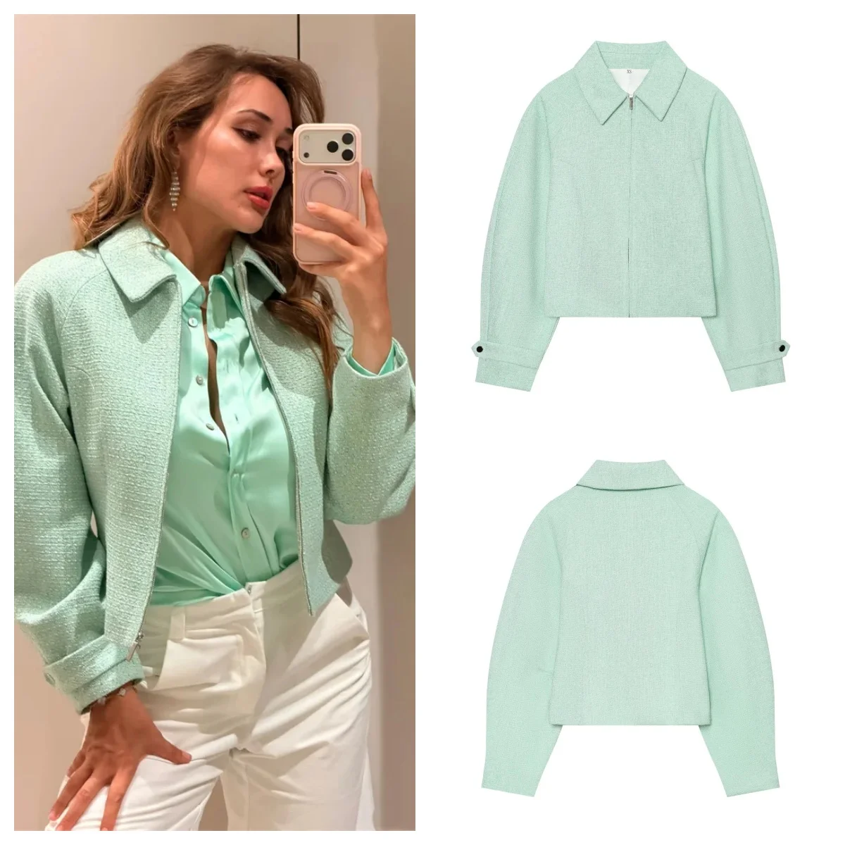 Guobioziy 2026 Early Autumn New Women Fashion Jacket | Simple Loose Fit, Turn-Down Collar, Zipper Front, Textured Fabric