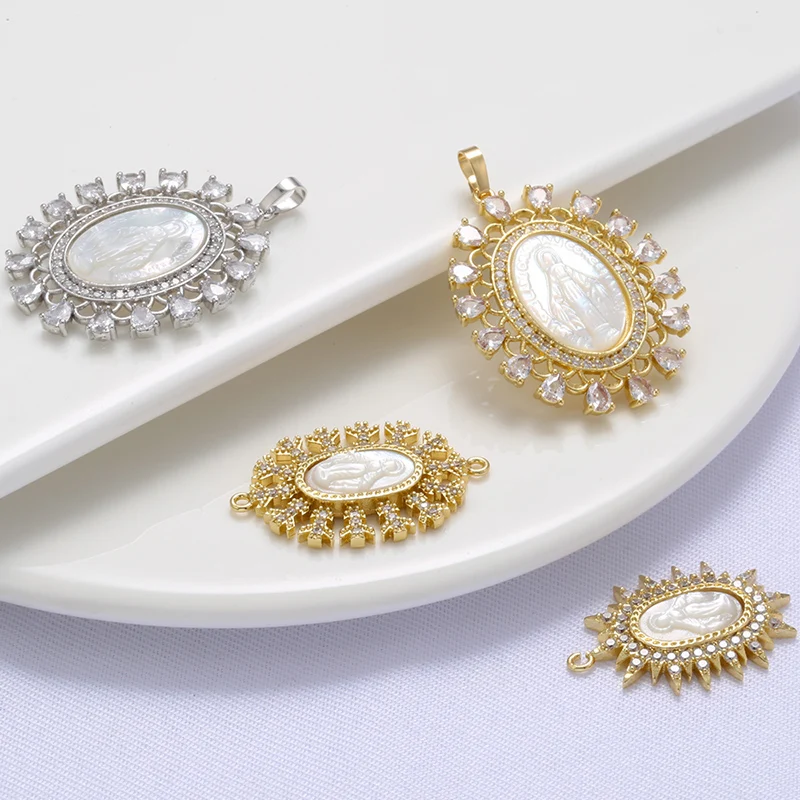 Christian Virgin Mary Charms Gold-plated Brass Pendant for Women DIY Handmade Necklace Charms Jewelry Accessories:VD1184