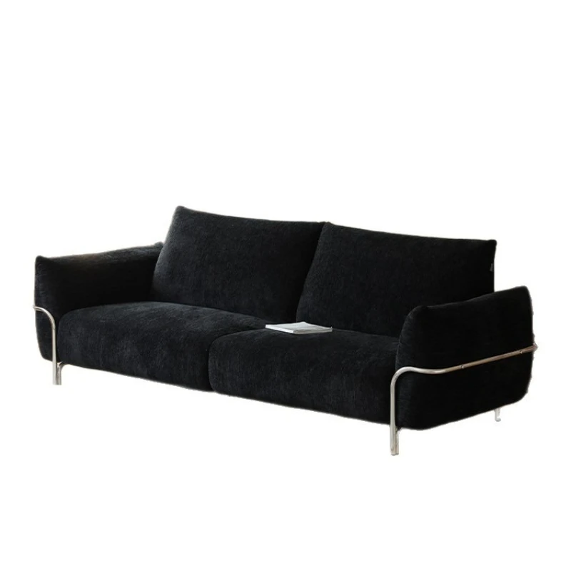 

Fabric chenille antique high backrest retro black small apartment high foot straight row sofa