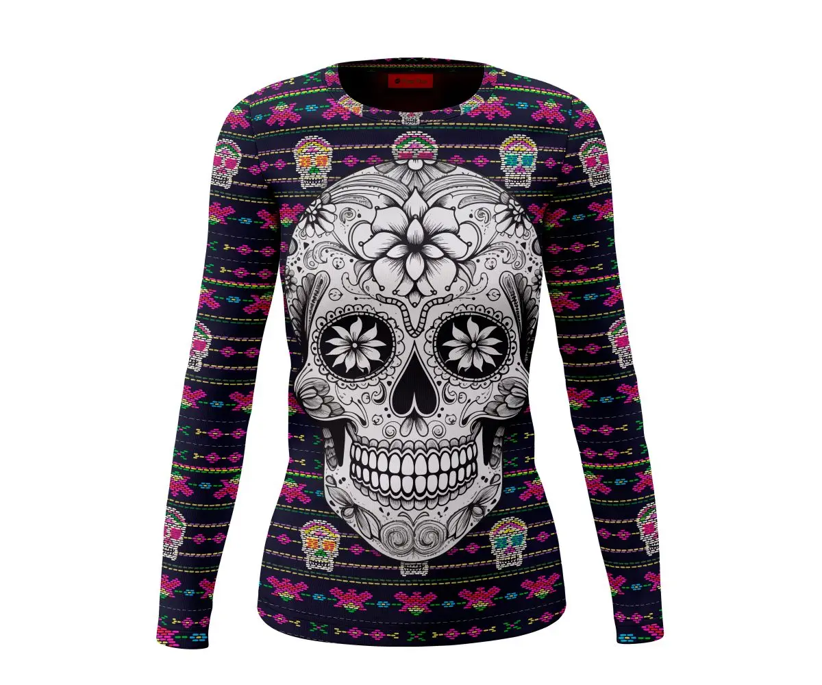 2024 Women\'s Classic Mexican Day of the Dead Series Irregular Printed Long Sleeve T-Shirt Ladies Loose T-Shirt Tops T-Shirt