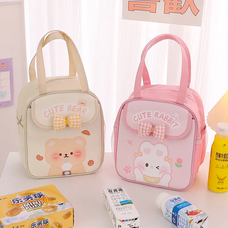 CHEN LIN-fiambrera portátil bonita para niños, bolsa térmica Bento para nevera con lazo rosa, bolsa de almuerzo con aislamiento térmico, bolsa de almacenamiento de alimentos