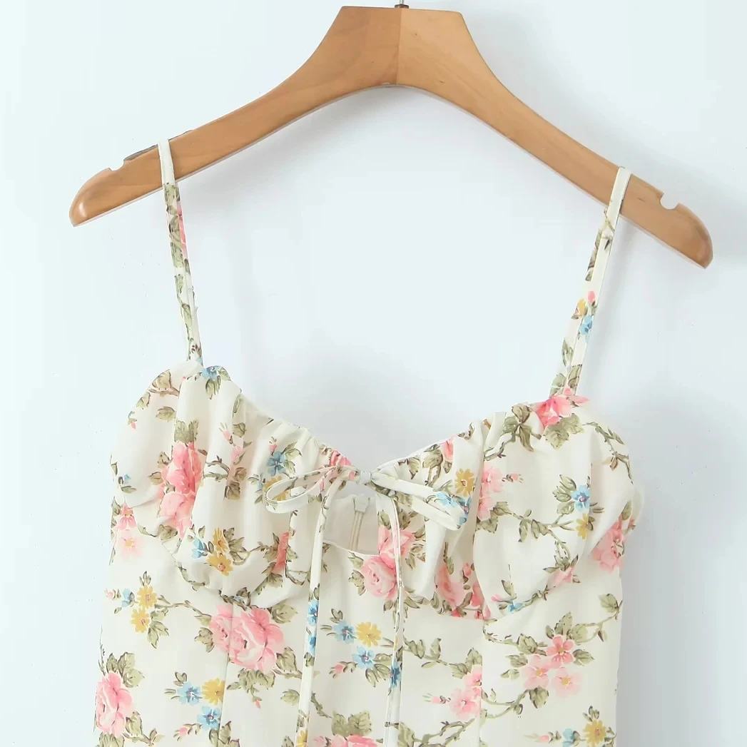 Summer 2025 Sweet Floral Print Princ Dr ort High Waist Slim Fit Gown Svel A-Line Skirt Sle Women's Faion