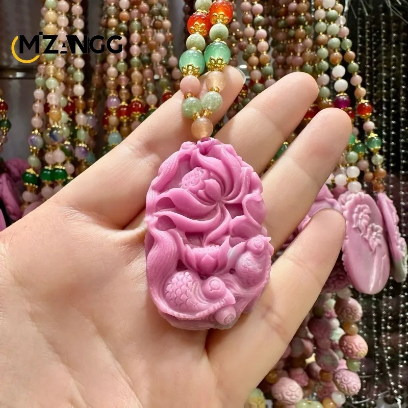 Natural Salt Source Agate Nine Tail Fox Jade Pendant Exquisite Fashion Phoenix Lotus Collarbone Chain Women\'s Necklace Mascot